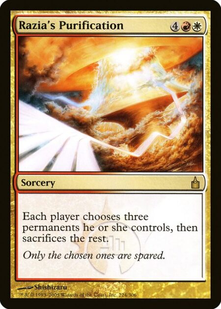 Razia's Purification - Each player chooses three permanents they control