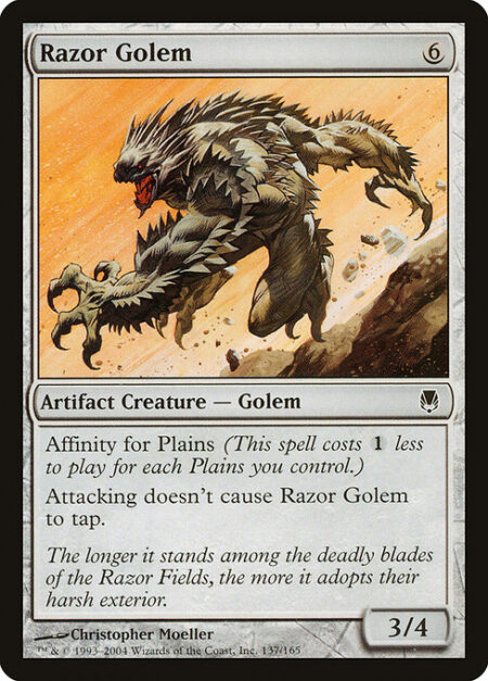 Razor Golem - Affinity for Plains (This spell costs {1} less to cast for each Plains you control.)