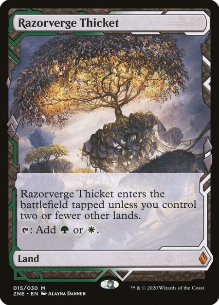 Razorverge Thicket - Razorverge Thicket enters the battlefield tapped unless you control two or fewer other lands.