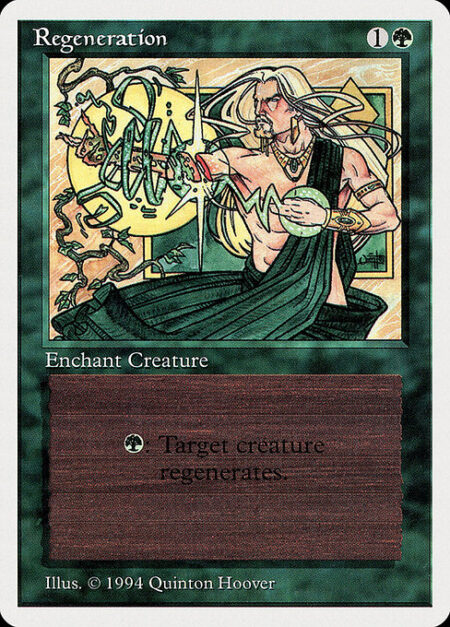 Regeneration - Enchant creature (Target a creature as you cast this. This card enters the battlefield attached to that creature.)