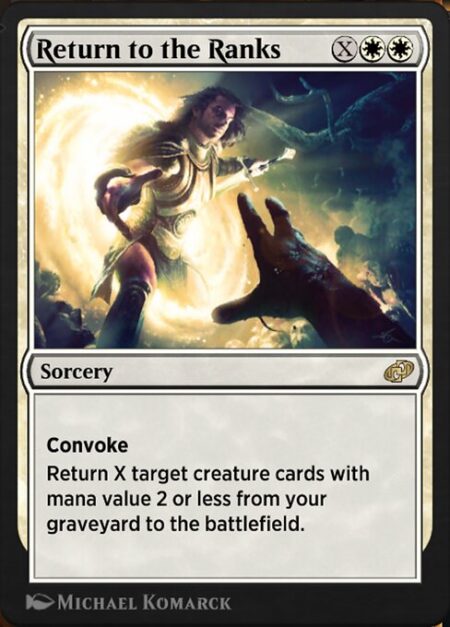 Return to the Ranks - Convoke (Your creatures can help cast this spell. Each creature you tap while casting this spell pays for {1} or one mana of that creature's color.)