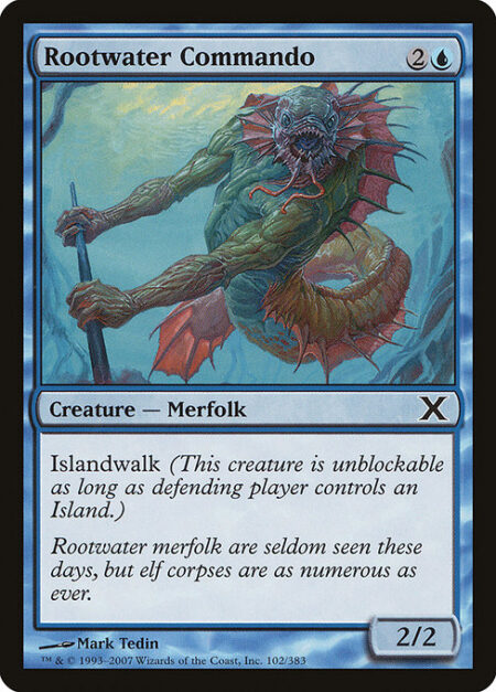 Rootwater Commando - Islandwalk (This creature can't be blocked as long as defending player controls an Island.)