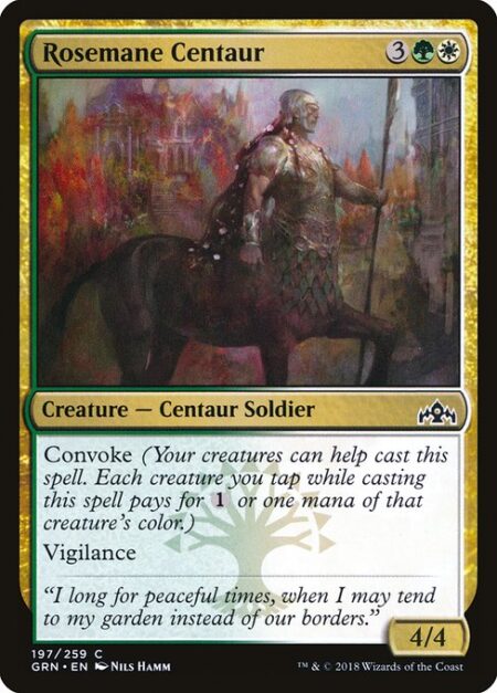 Rosemane Centaur - Convoke (Your creatures can help cast this spell. Each creature you tap while casting this spell pays for {1} or one mana of that creature's color.)