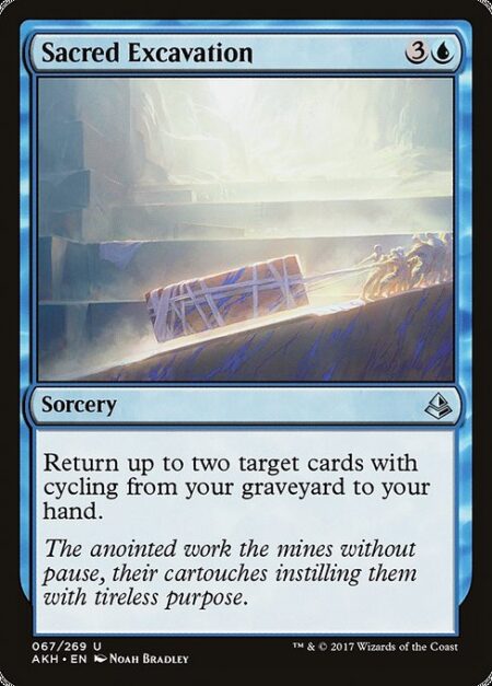 Sacred Excavation - Return up to two target cards with cycling from your graveyard to your hand.