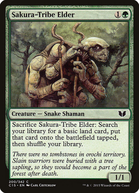 Sakura-Tribe Elder - Sacrifice Sakura-Tribe Elder: Search your library for a basic land card