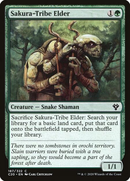 Sakura-Tribe Elder - Sacrifice Sakura-Tribe Elder: Search your library for a basic land card