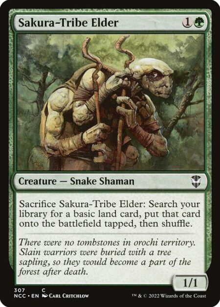 Sakura-Tribe Elder - Sacrifice Sakura-Tribe Elder: Search your library for a basic land card