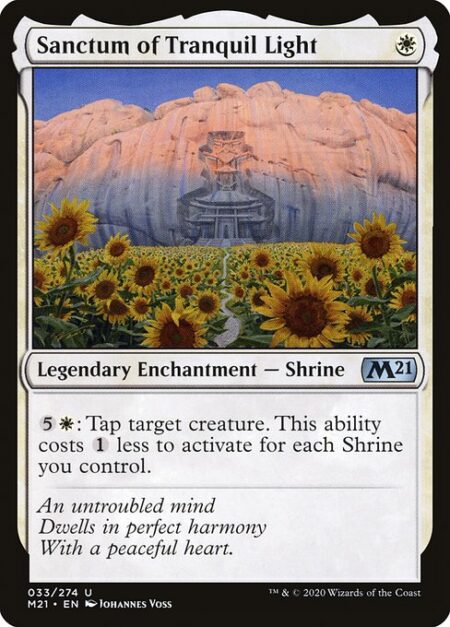 Sanctum of Tranquil Light - {5}{W}: Tap target creature. This ability costs {1} less to activate for each Shrine you control.