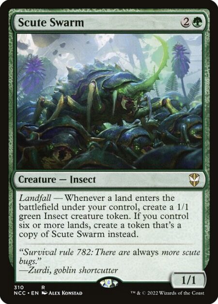 Scute Swarm - Landfall — Whenever a land enters the battlefield under your control