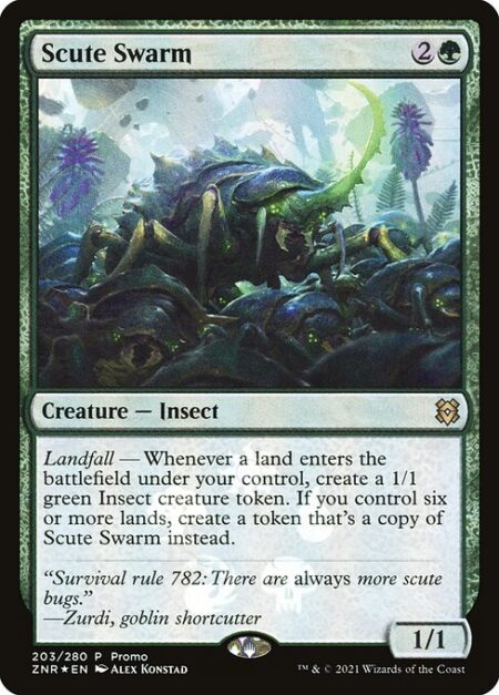 Scute Swarm - Landfall — Whenever a land enters the battlefield under your control