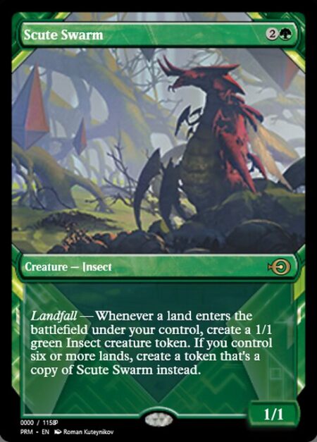 Scute Swarm - Landfall — Whenever a land enters the battlefield under your control