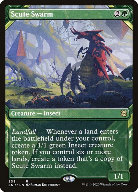 Scute Swarm - Landfall — Whenever a land enters the battlefield under your control