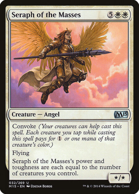 Seraph of the Masses - Convoke (Your creatures can help cast this spell. Each creature you tap while casting this spell pays for {1} or one mana of that creature's color.)