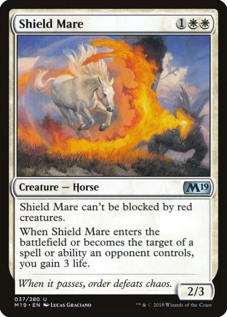 Shield Mare - Shield Mare can't be blocked by red creatures.