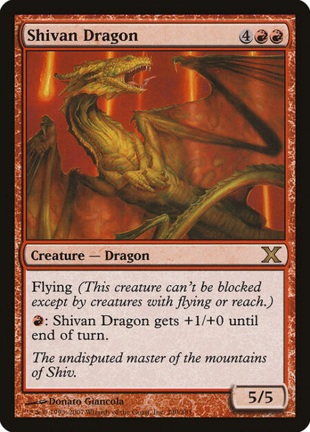 Shivan Dragon - Flying (This creature can't be blocked except by creatures with flying or reach.)