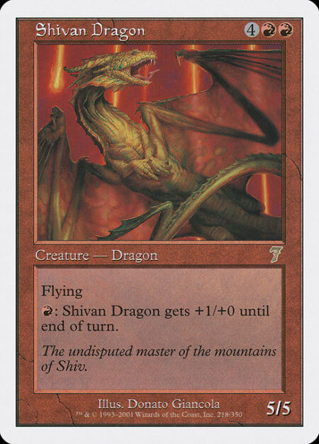 Shivan Dragon - Flying (This creature can't be blocked except by creatures with flying or reach.)