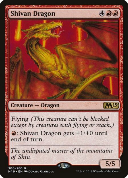 Shivan Dragon - Flying (This creature can't be blocked except by creatures with flying or reach.)