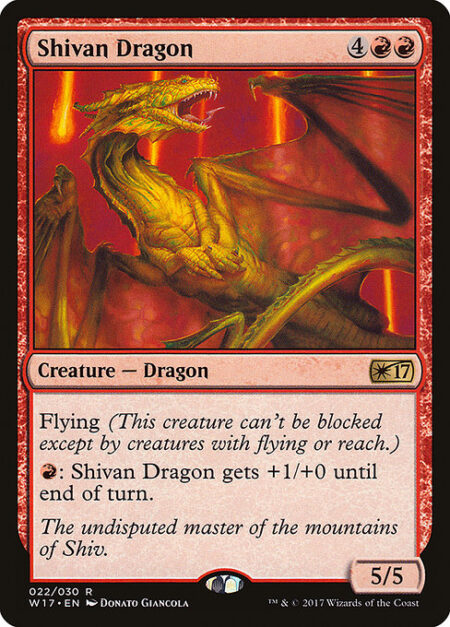 Shivan Dragon - Flying (This creature can't be blocked except by creatures with flying or reach.)