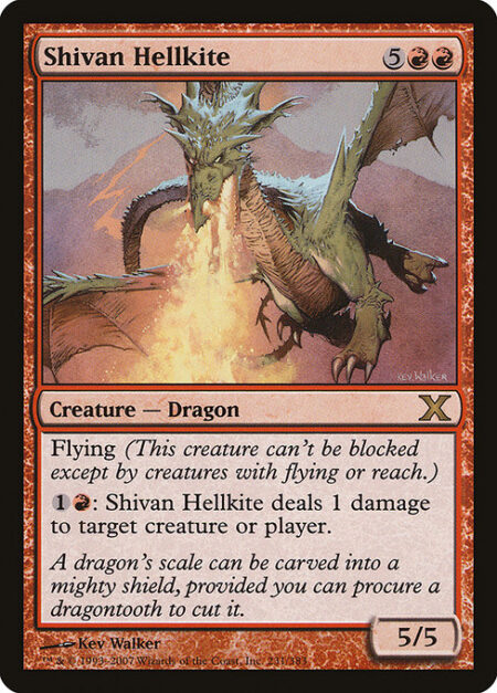 Shivan Hellkite - Flying (This creature can't be blocked except by creatures with flying or reach.)