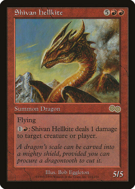 Shivan Hellkite - Flying (This creature can't be blocked except by creatures with flying or reach.)