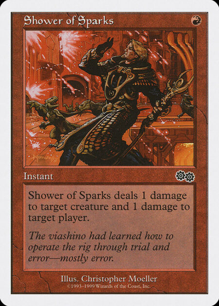 Shower of Sparks - Shower of Sparks deals 1 damage to target creature and 1 damage to target player or planeswalker.