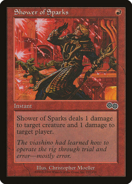 Shower of Sparks - Shower of Sparks deals 1 damage to target creature and 1 damage to target player or planeswalker.