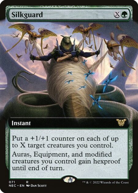 Silkguard - Put a +1/+1 counter on each of up to X target creatures you control.