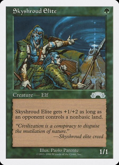 Skyshroud Elite - Skyshroud Elite gets +1/+2 as long as an opponent controls a nonbasic land.