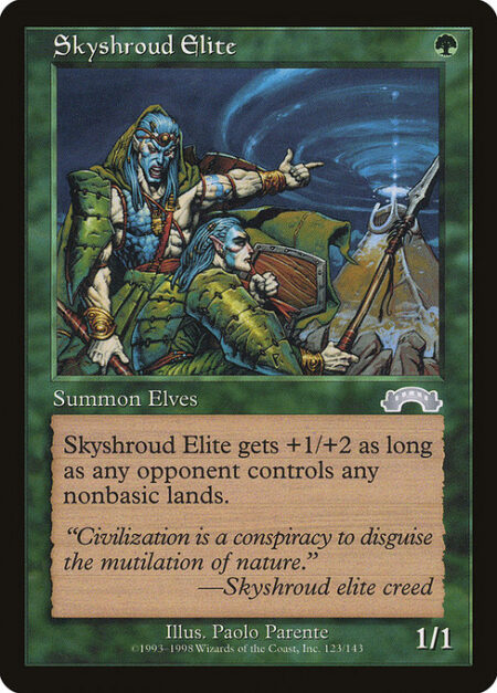 Skyshroud Elite - Skyshroud Elite gets +1/+2 as long as an opponent controls a nonbasic land.