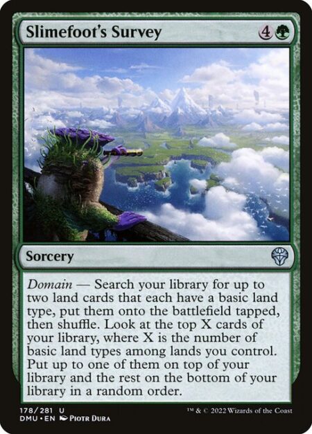 Slimefoot's Survey - Domain — Search your library for up to two land cards that each have a basic land type