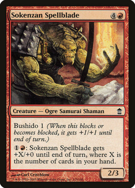Sokenzan Spellblade - Bushido 1 (Whenever this creature blocks or becomes blocked