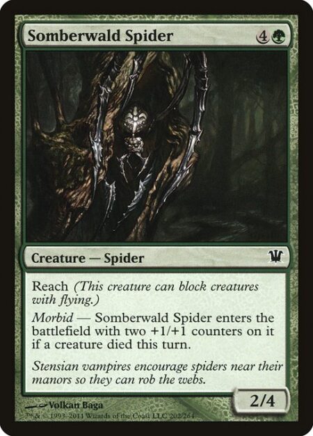 Somberwald Spider - Reach (This creature can block creatures with flying.)