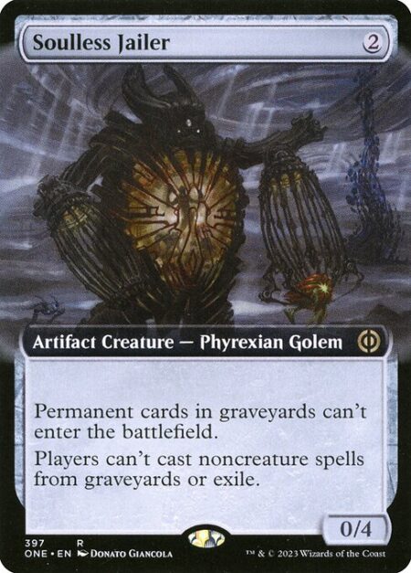 Soulless Jailer - Permanent cards in graveyards can't enter the battlefield.