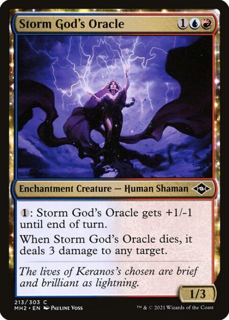 Storm God's Oracle - {1}: Storm God's Oracle gets +1/-1 until end of turn.