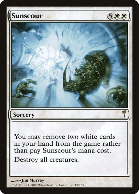 Sunscour - You may exile two white cards from your hand rather than pay this spell's mana cost.