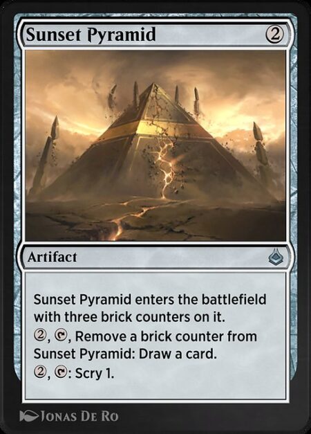 Sunset Pyramid - Sunset Pyramid enters the battlefield with three brick counters on it.