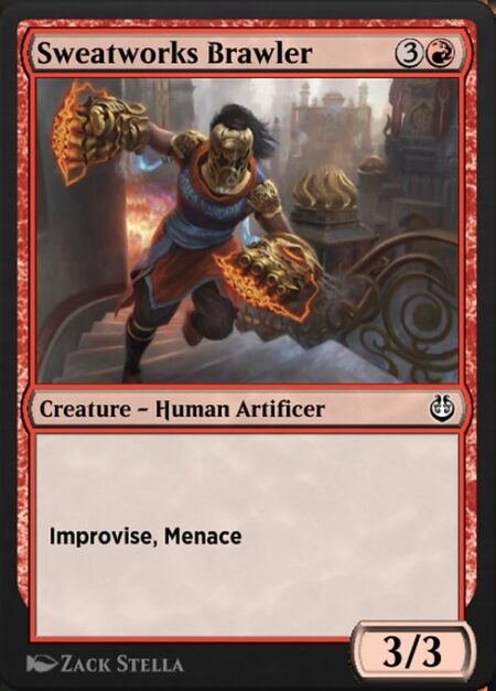 Sweatworks Brawler - Improvise (Your artifacts can help cast this spell. Each artifact you tap after you're done activating mana abilities pays for {1}.)