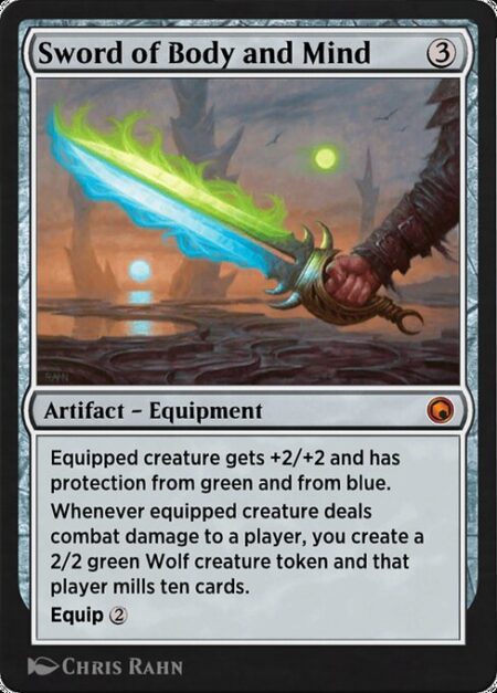 Sword of Body and Mind - Equipped creature gets +2/+2 and has protection from green and from blue.