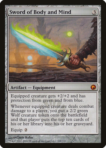 Sword of Body and Mind - Equipped creature gets +2/+2 and has protection from green and from blue.