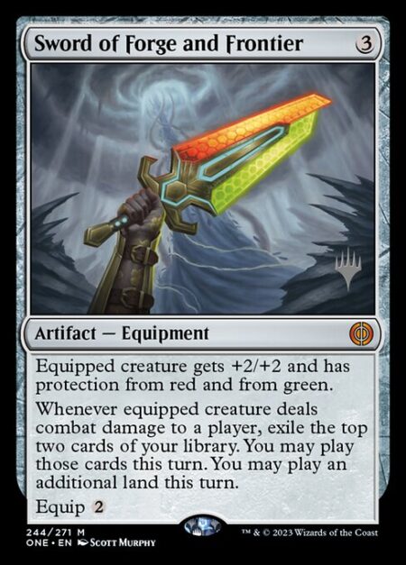 Sword of Forge and Frontier - Equipped creature gets +2/+2 and has protection from red and from green.