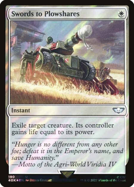 Swords to Plowshares - Exile target creature. Its controller gains life equal to its power.