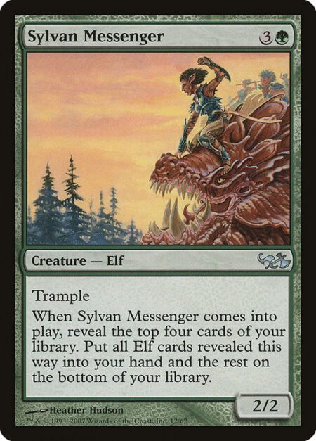 Sylvan Messenger - Trample (This creature can deal excess combat damage to the player or planeswalker it's attacking.)