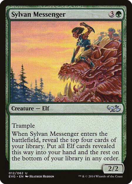 Sylvan Messenger - Trample (This creature can deal excess combat damage to the player or planeswalker it's attacking.)