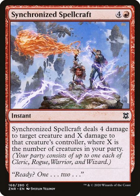 Synchronized Spellcraft - Synchronized Spellcraft deals 4 damage to target creature and X damage to that creature's controller