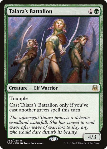 Talara's Battalion - Cast this spell only if you've cast another green spell this turn.