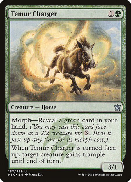 Temur Charger - Morph—Reveal a green card in your hand. (You may cast this card face down as a 2/2 creature for {3}. Turn it face up any time for its morph cost.)