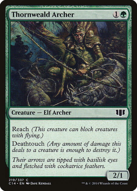 Thornweald Archer - Reach (This creature can block creatures with flying.)