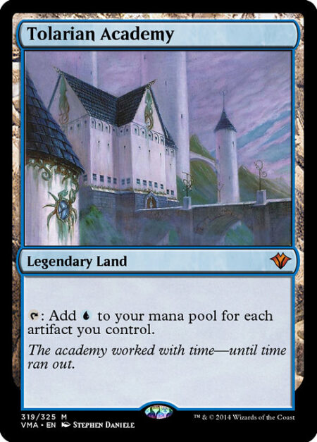 Tolarian Academy - {T}: Add {U} for each artifact you control.