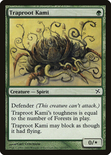 Traproot Kami - Defender; reach (This creature can block creatures with flying.)