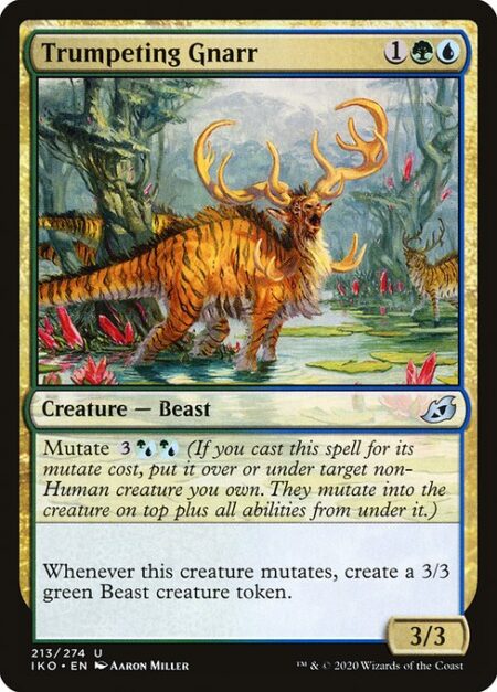 Trumpeting Gnarr - Mutate {3}{G/U}{G/U} (If you cast this spell for its mutate cost